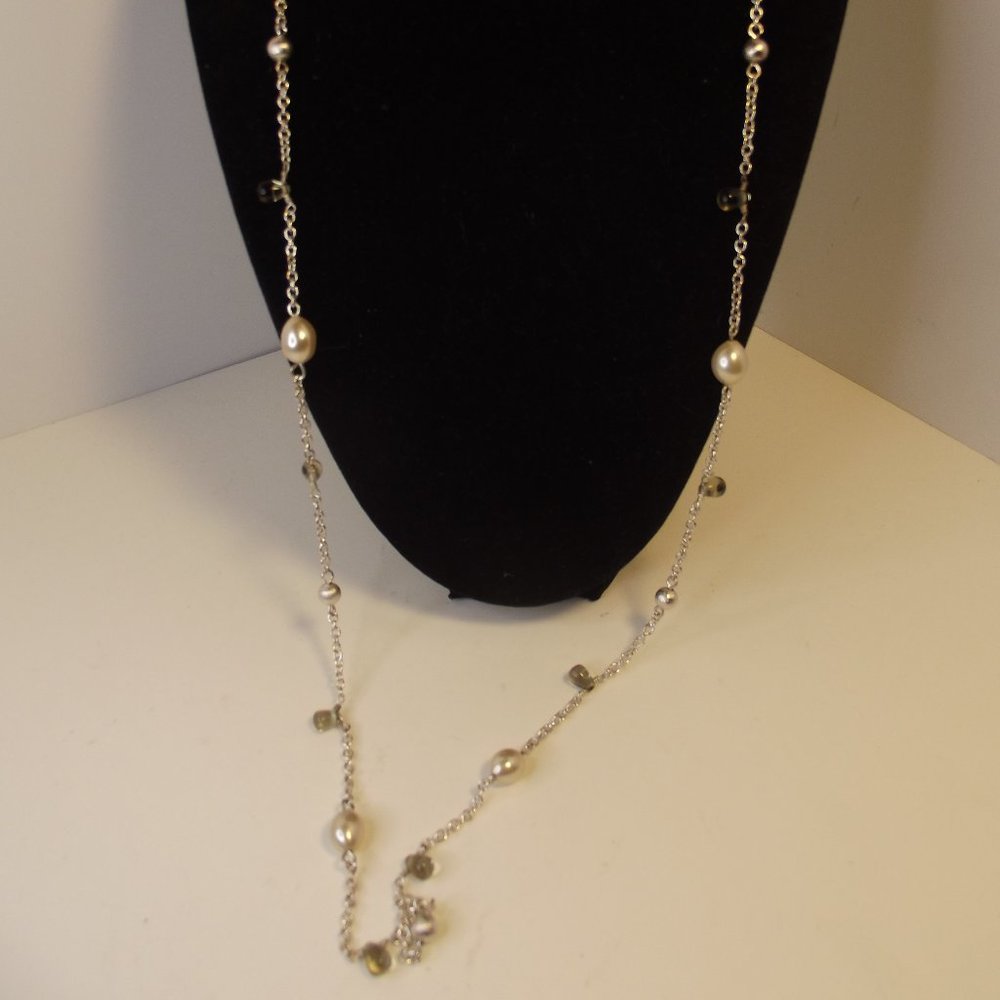 Anne Klein Necklace Silver tone Smoky Quartz Pearl